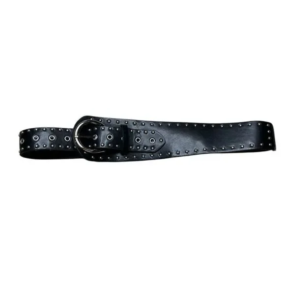 Black Studded Belt with Silver Buckle - Picture 4 of 4